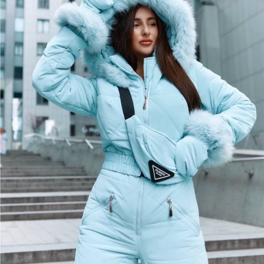 Women's Light Blue Fur-Trimmed Jacket